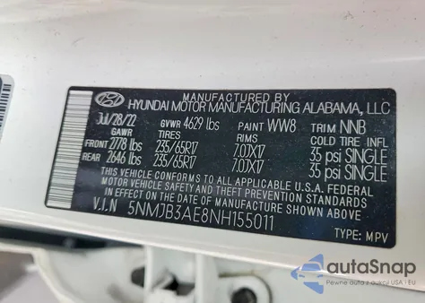 2022 Hyundai Tucson Sel z USA, uszkodzony, nr VIN 5NMJB3AE8NH155011